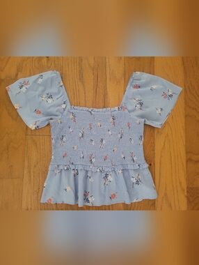 Light Blue Floral Smocked Peplum Top